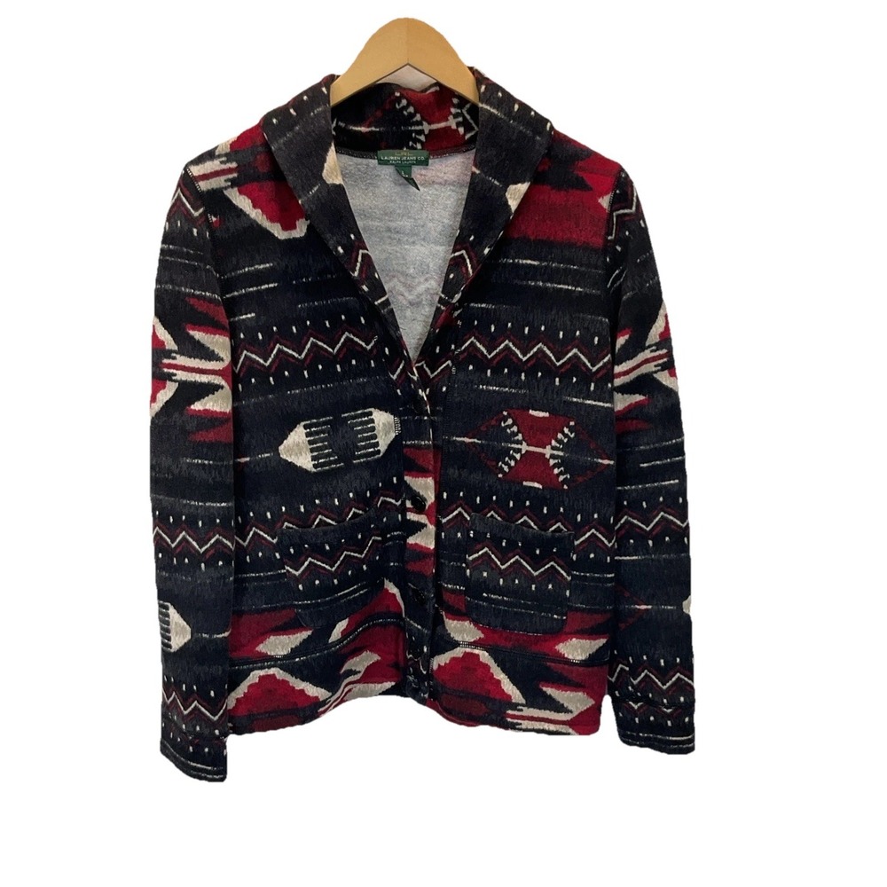 VTG Lauren Ralph Lauren  Aztec‎ Southwest Terry jersey Button front Cardigan LG